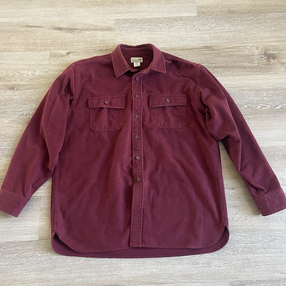 LL Bean Shirt Mens Size L Tall Chamois Cloth Button Up Long Sleeves Thick